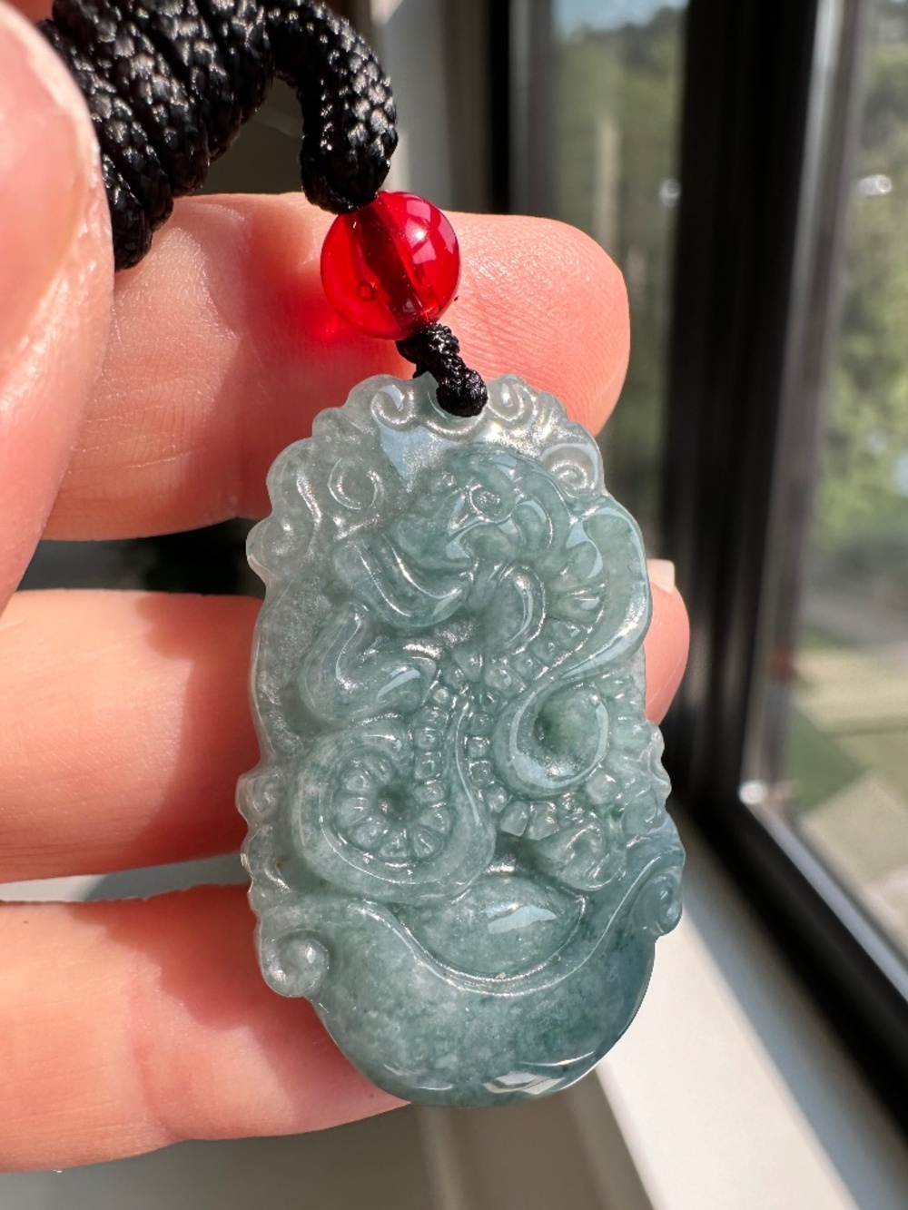 Certified Grade A Guatemalan Blue Water Jadeite Jade Dragon Pendant_Untreated